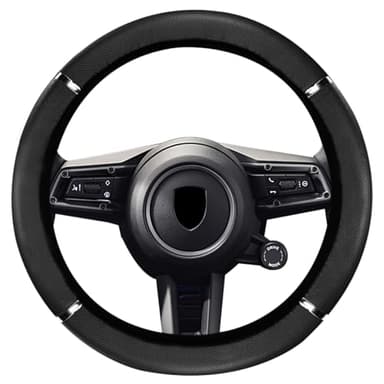 Black Steering Wheel Cover, Universal Car Wheel Covers Microfiber Leather with Foam Metal Accents Anti-Slip Breathable Car Accessory Protector for Women Men Size 37-38cm/14.5-15inch