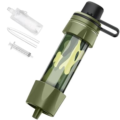 Outdoor Personal Water Filter Camping - Mini Water Filtration System, Straw Water Purification System, Portable Filter, Survival Equipment for Hiking,Camping,Travel,and Emergency Preparedness-Green