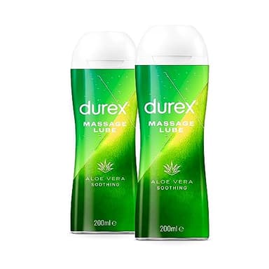 Durex 2 in 1 Massage Lube, Aloe Vera, (Pack of 2, 400ml), Water Based Lube, Soothing Formula, Condom and Toy Compatible