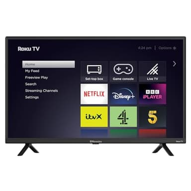 EMtronics EM32ROK Roku Smart TV 32" Inch HD Ready 720p with Netflix, Disney+, BBC, Freeview Play, Dolby Audio, Mobile Control and 3 x HDMI, USB - Black (2024 Model)
