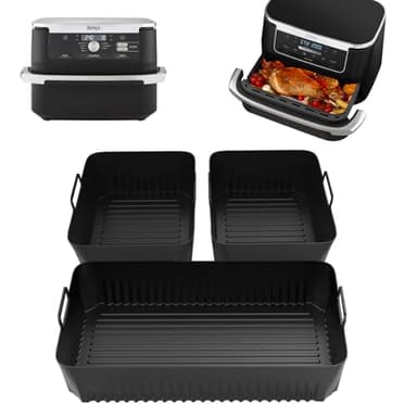 for Ninja Foodi FlexDrawer AF500UK / AF500UKCP Air Fryer, 3 Pcs Reusable Silicone Dual Drawer Liners - Non-Stick 10.4L Basket Accessories, Heat-Resistant & Easy Clean (1x Large + 2X Small)