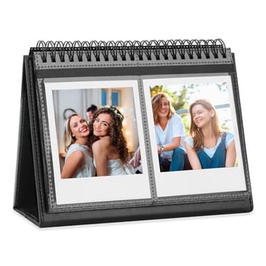 64 Pockets Desk Calendar Album for Fujifilm Instax Wide 300, Polaroid 600 i-Type 3.5x4.5 Inch Film Album, Compatible with Polaroid Now OneStep2 OneStep+ Instant Camera, POP Lab Print Camera (Black)