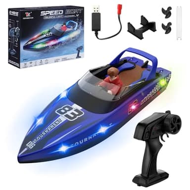 Snorthy Remote Control Boat with LED Light RC Boat for Kids Adults 2.4GHz High Speed 15km/h Racing Boats for Pools and Lakes 1200mAh Rechargeable Low Battery Alarm Pool Toys for Boys Girls (Blue)