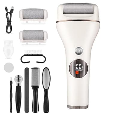 Lychico Electric Foot File, Rechargeable Foot Callus Remover Waterproof with 3 Rollers 2 Speed Battery Display，Professional Pedicure Tools for Hard Cracked Dry Dead Skin