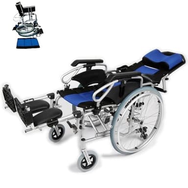 U-GO Esteem Deluxe Reclining Lightweight Folding Self Propelled Wheelchair with Padded Headrest, Recliner High Back Wheelchair with Elevating Leg Rests for Elderly Adults, Seat Width 18"