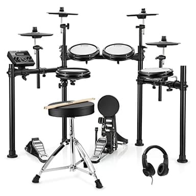 Donner DED-200X Electronic Drum Set, Electric Drum Kit with Quiet Mesh Drum Pads, 2 Cymbals w/Choke, 31 Kits and 450+ Sounds, Throne, Headphones, Sticks, USB MIDI, Melodics Lessons (5 Pads, 4 Cymbals)