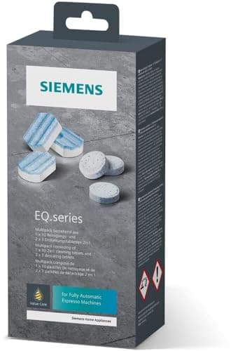Siemens Multipack TZ80003A, contents: 1 x 10 cleaning tablets (2.2 g each) and 2 x 3 descaling tablets (36 g each), for fully automatic coffee machines of the EQ series, white