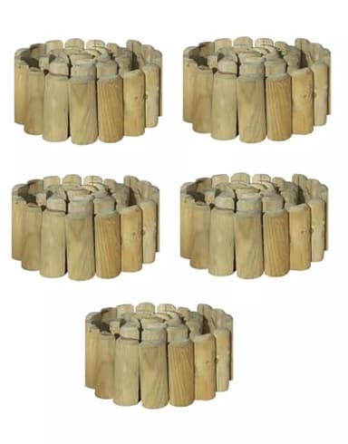 Natural Wooden Border Edging Roll Flexible Garden Fence, 1.0m x 15cm (pack of 5)