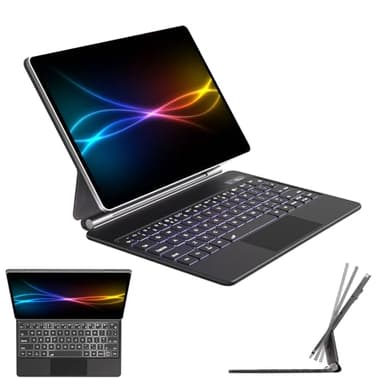 TECHGEAR Magic Keyboard for Samsung Galaxy Tab S10 Plus, S9 Plus, S9 FE Plus, S8 Plus, S7 Plus, S7 FE 12.4" Magnetic Floating Stand, Precision Multi-Touch Trackpad, 7 Color Backlight, UK QWERTY