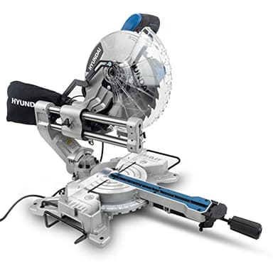 Hyundai 2000W Electric Sliding Power Mitre Saw with 255mm Blade, Laser Guide, Max. Cutting Height of 90mm & 0-45° Bevel, Vacuum Attachment Socket, 3 Year Warranty