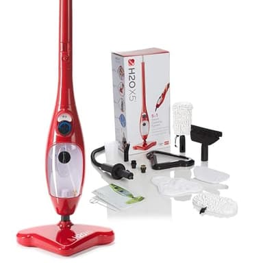 H2O X5+ Steam Mop and Handheld Steam Cleaner – Multifunctional & Multipurpose System for Floors, Carpets, Windows, Upholstery, Kitchens & Bathrooms (Red)