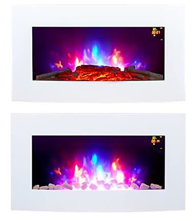 2025 71.8CM WIDE TRUFLAME 7 COLOUR WHITE CURVED GLASS LED WALL MOUNTED ELECTRIC FIRE WITH PEBBLE EFFECT!