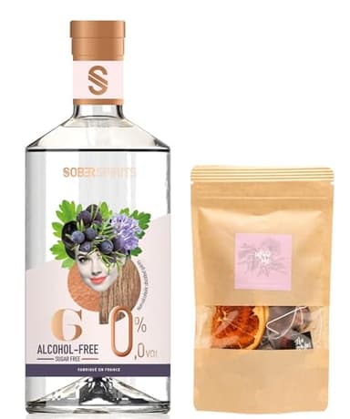 SOBER SPIRITS Non-Alcoholic 0.0% GIN (50cl) and INFUSE Pink Me Cocktail Mocktail Infusion Bags with Garnish | Vegan, No Sugar, No Artificial Flavours | Create Delicious Flavoured Drinks