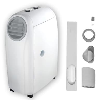 4 in 1 Eurus Breeze Portable Air Conditioner, 12000 BTU (room area 400 sq ft), heating & 60 L/day dehumidifier. Powerful dual motors, 3 fan speeds & auto mode. Spot cooling, EER A & COP A++