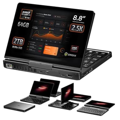 GPD Pocket 4: Mini Laptop with AMD Ryzen AI 9 HX 370 CPU, Radeon 890M GPU, 64GB LPDDR5X RAM, 2TB PCIe Gen4 SSD, 8.8 Inch 2.5K 144Hz Display, Wi-Fi 6E, Bluetooth 5.3, Modular AI Handheld PC