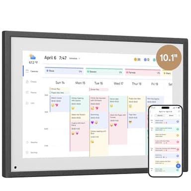 Dragon Touch Calendar, 10.1" Digital Calendar 2026 Family Planner, 1080P Full HD Interactive Touchscreen, Smart Chore Chart Gift for Busy Families Scheduling Black UK Adapter, Not Wall Mountable
