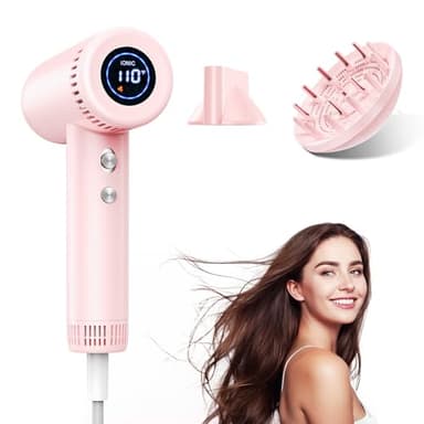 Ionic Hair Dryer with Diffuser - 160,000 RPM High Speed Fast Drying Hairdryer for Women, 500 Million Anti-Frizz Negative Ions, 9 Temps Set, Travel Blow Dryer for Curly Smooth Hair, Auto Clean