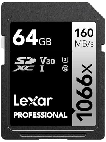 Lexar 64GB Professional 1066x SD Card, UHS-I, C10, U3, V30, Full HD, 4K, Up To 160MB/s Read SDXC Memory Card, for DSLR & Mirrorless Cameras (LSD1066064G-BNNNU)