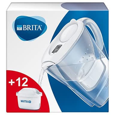BRITA Marella fridge water filter jug, 2.4 L - White. Annual Pack, Includes 12 x MAXTRA+ filter cartridges for reduction of chlorine, limescale and impurities - now in sustainable Smart Box packaging