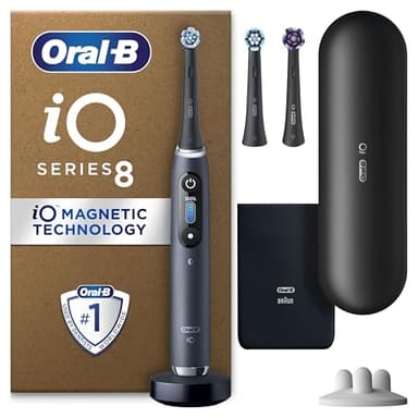 Oral-B iO8 Electric Toothbrush For Adults, App Connected Handle, 3 Toothbrush Heads, Travel Case & Toothbrush Head Holder, 6 Modes, Teeth Whitening