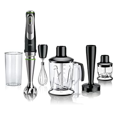 Braun MultiQuick 9 MQ Hand Blender - with Active PowerDrive and SplashControl, incl. Masher, Vegetable Masher, Blender, Chopper & Whisk, 1200 Watt, Black/Stainless Steel