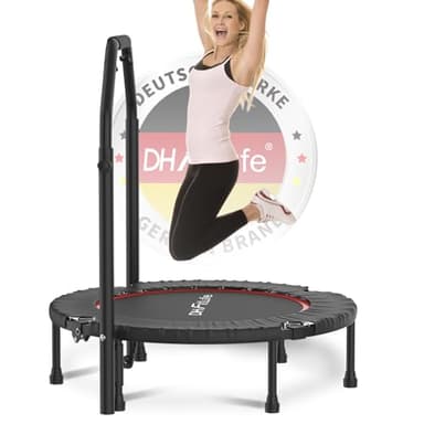 DH FitLife 40'' Foldable Fitness Trampoline – Quick & Easy Assembly | Mini Rebounder Trampoline for Adults | Max Load 150KG | 4-Level Adjustable Handle | Quiet & Stable for Indoor Workouts