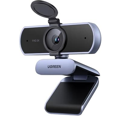 UGREEN 2K/30fps Webcam for PC, Automatic Light Correction, Webcam with Dual Microphones, Privacy Cover, Plug & Play, PC Camera for Mac, Laptop, Zoom, Skype, Streaming, Video Conferences, Grey
