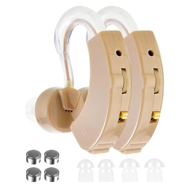 Jesyooka Sound Amplifier for Adults (Pair) - In-Ear Listener for TV & Conversation, 6 Volume Levels, Clear Sound, Low Noise, Comfortable Fit with Storage Case