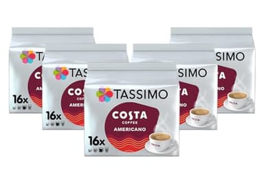 Tassimo Costa Americano Coffee Pods x16 (Pack of 5, Total 80 Drinks)