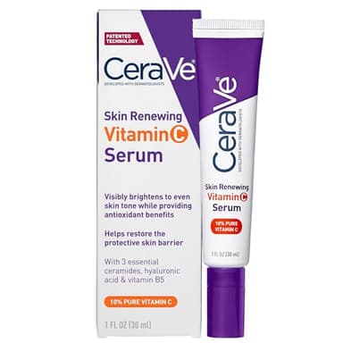 CeraVe 10% Pure Vitamin C Serum with Hyaluronic Acid and for Skin Brightening,Face | Fragrance Free | 1 Fl. Oz