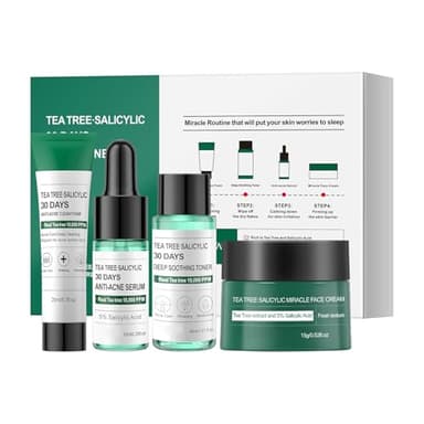 Skincare Set with Salicylic Acid, Tea Tree Skin Care Sets & Kits for Teenage Girls, Pamper Gifts for Women Wife Mom Includes Cleanser+Toner+Serum+Face Cream