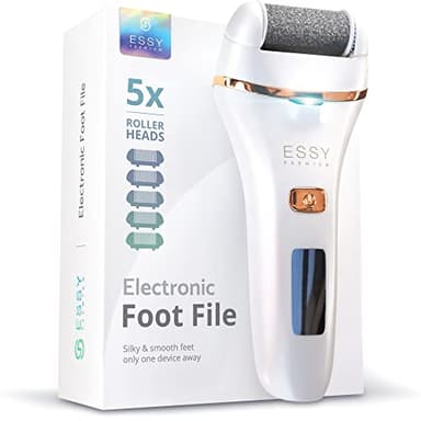 Essy Electric Foot File Hard Skin Remover with 5 Replacement Rollers Foot File Electric Pedicure Sets Cutters Accessories for Dry Dead Hard Skin Feet Callus Remover for Feet Care Exfoliator (White)