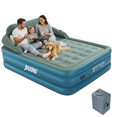 JEASONG Air Bed with Built in Battery Pump & Headboard Self Inflating Mattress, 50cm High Raised Blow Up Mattress Inflatable Mattress King Size Airbed, Inflatable Bed Air Mattress Double 203x152+52cm