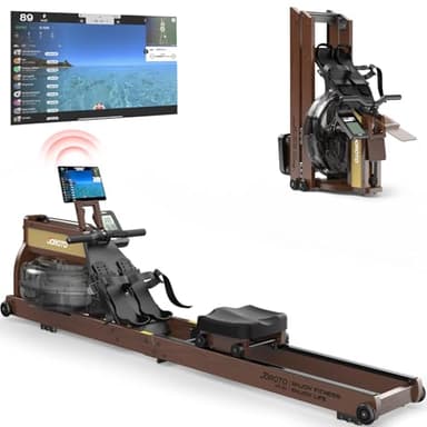 JOROTO Water Rowing Machine for Home Use, Foldable Rowing Machines for Gym with 28L Tank Oak Wood Rower Machine with Bluetooth, Adjustable Tablet Holder - 350LBS Weight Capacity - MR380C