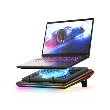 llano RGB Laptop Cooling Pad with Powerful Turbofan Gaming Cooler Radiator with Infinitely Variable Speed, Touch Control, LCD Screen, 3-Port USB Hub, Seal Foam for Notebook Computer 15-19in