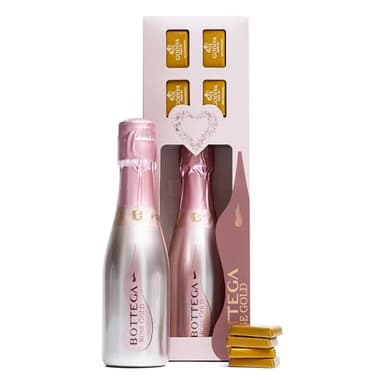 Bottega Rose Brut Sparkling Wine Gift Set - 1x Bottega Rose Gold DOC 200ml, 4x Godiva Belgium Mini Milk Chocolates - Luxury Sparkling Wine Prosecco Gifts for Women, Mum Gifts, Birthday