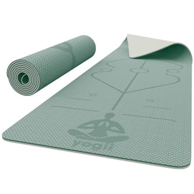 Yogii Yoga Mat - Non-Slip 6mm Thick TPE & Travel-friendly Yoga Mat - Perfect for Home & Gym Exercise Fitness & Pilates - With Laser Alignment Guides for Men & Women