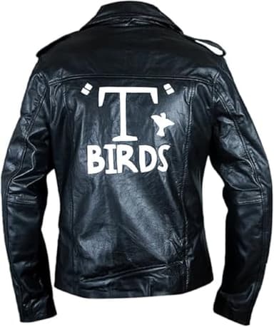 Leather Verse Adult Grease Jacket Men's Black T-Birds Halloween Costume Jacket with Printed T-Birds Logo 2XL