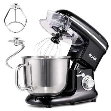 Baridi Stand Mixer, 6L Stainless Steel Bowl, Supplied with Dough Hook, Egg Whisk and Beater, 1500W, Black - DH173