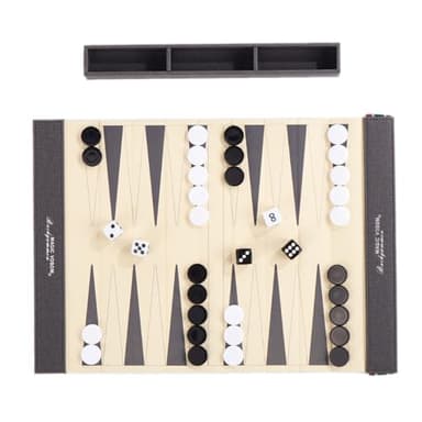 Nzkeuf Backgammon Set, Portable Folding Backgammon Travel Set or Adults, Roll-Up Leather with Chess, Checkers and Storage Pouch, Tactical Board Game Ideal for Travel & Family Game (Grey)