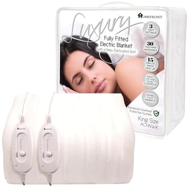 Homefront Electric Blanket King Size Dual Control 203 x 152 x 40 Centimetres, Premium Fitted Heated Mattress Cover, Underblanket, Elasticated Skirt, Overheat Protection, Fast Heat Up, Machine Washable