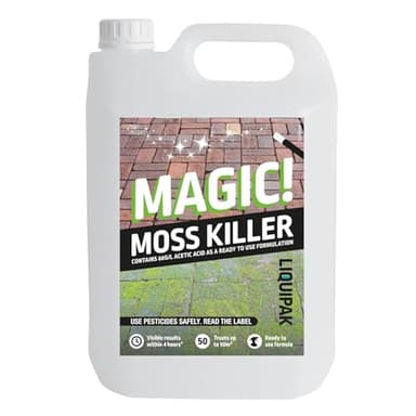 Liquipak Magic Moss Killer 5 Litres - Glyphosate-Free, Fast-Acting Formula, Safe for Pets & Children Once Dry, Ready-to-Use Moss Control for Patios, Paths, Driveways & More - Includes Hose Trigger