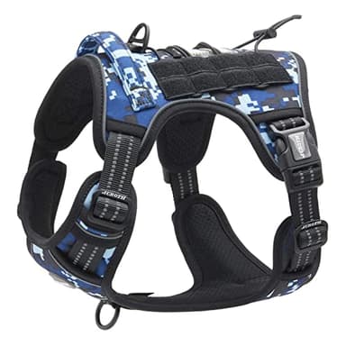 Auroth Tactical Anti Pull Dog Harness Adjustable Breathable Pet Vest Harness for Medium Large Dog Reflective Dog Harness Military Materials Size L, Blue Camo