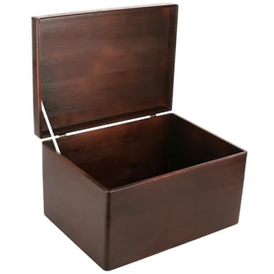Creative Deco XXL Large Brown Plain Wooden Storage Box | 40x30x24 cm (+/-1 cm) | with Hinged Lid | Gift Box Kitchen Storage | ROUGH & UNSANDED Wood Keepsake Memory Craft Chest