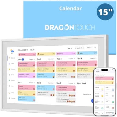 Dragon Touch Calendar, 15.6" Digital Calendar 2026 Family Wall Planner, 1080P Full HD Interactive Touchscreen, Smart Chore Chart and Home Organization, Gift for Busy Families Scheduling, UK Adapter