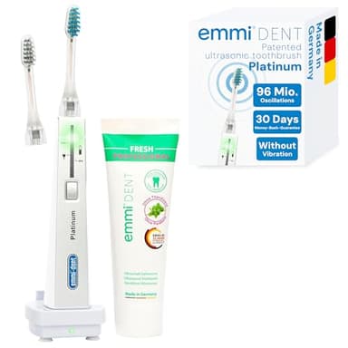 Emmi-dent Platinum Ultrasonic Electric Toothbrush – 96 Million Vibrations | with Ultrasonic Toothpaste | Effective Cleaning | Smart Rechargeable Toothbrush | No Brushing| Up to 15 Days Battery Life
