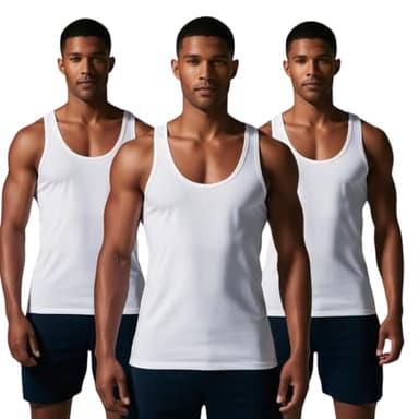 COSHAL® 3 Men's 100% Cotton Tank Top Vest Sleeveless Undershirt Tank Top for Gym Workout Tops Men Vests Plain Tshirt for Everyday Athletic Wear Vest White, XL