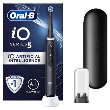 Oral-B iO5 Electric Toothbrushes For Adults, 1 Toothbrush Head & Travel Case, 5 Modes With Teeth Whitening, UK 2 Pin Plug, Black