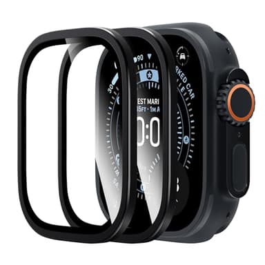 LϟK 2 Pack for Apple Watch Ultra 3/2 /Ultra Screen Protector 49mm - 9H Tempered Glass + Titanium Alloy Frame [Stay Original] Waterproof HD Glass Film for iWatch Ultra 3 49mm, Black