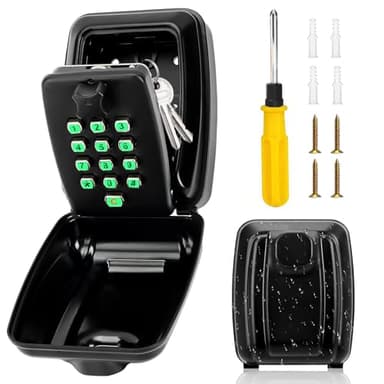 Police Approved Wall Mounted Key Safe – Waterproof Key Lock Box Outdoor with 12-Digit Combination, Illuminated Buttons & Weatherproof Cover, Extra Large Capacity for Home, Garage, School, Office